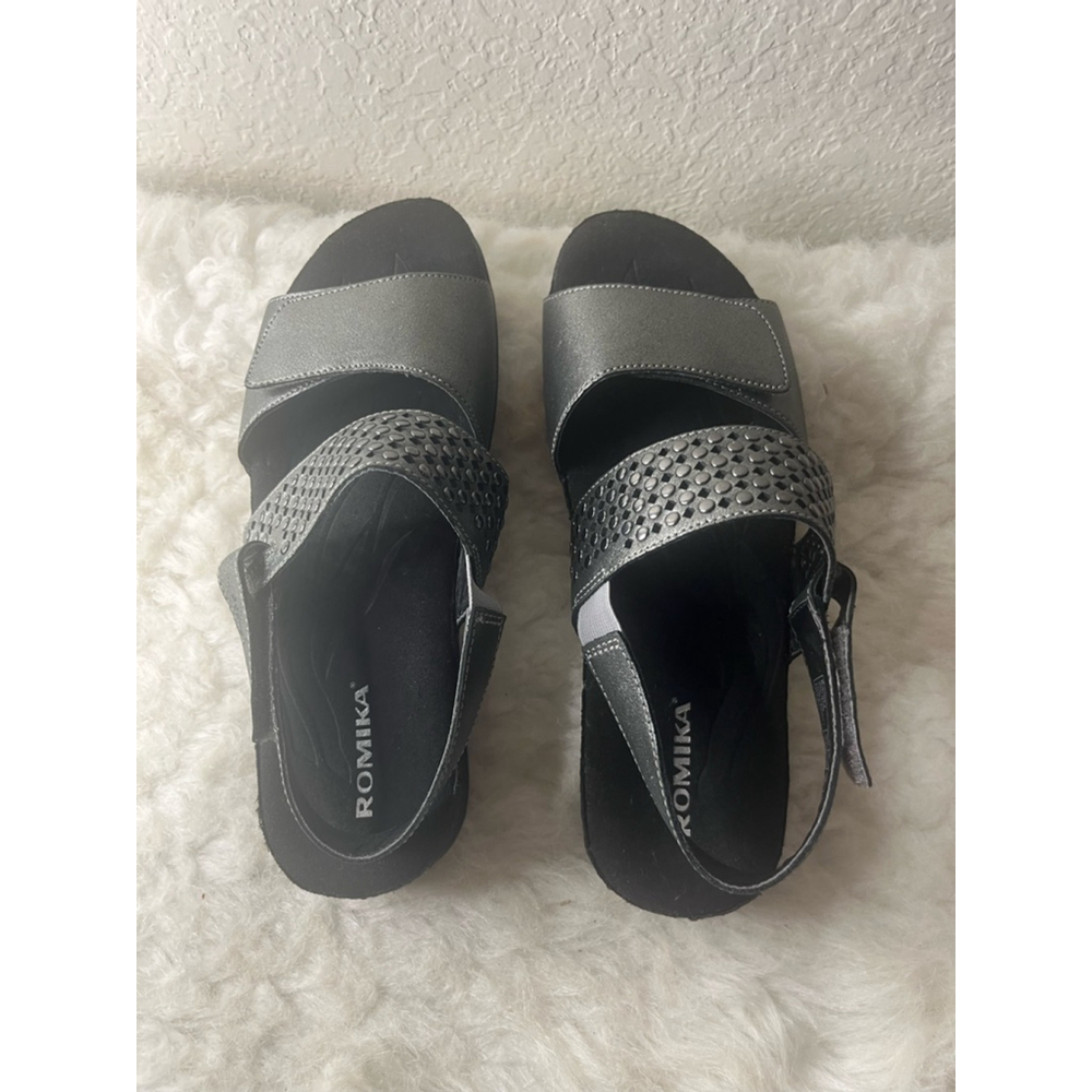 Romika Fedschi 49 Pewter Leather Studded Straps Slingback Sandals Size 40/9.5 - Picture 2 of 8